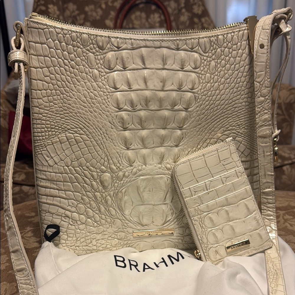Brahmin Cream Crossbody Bag with Crocodile Texture